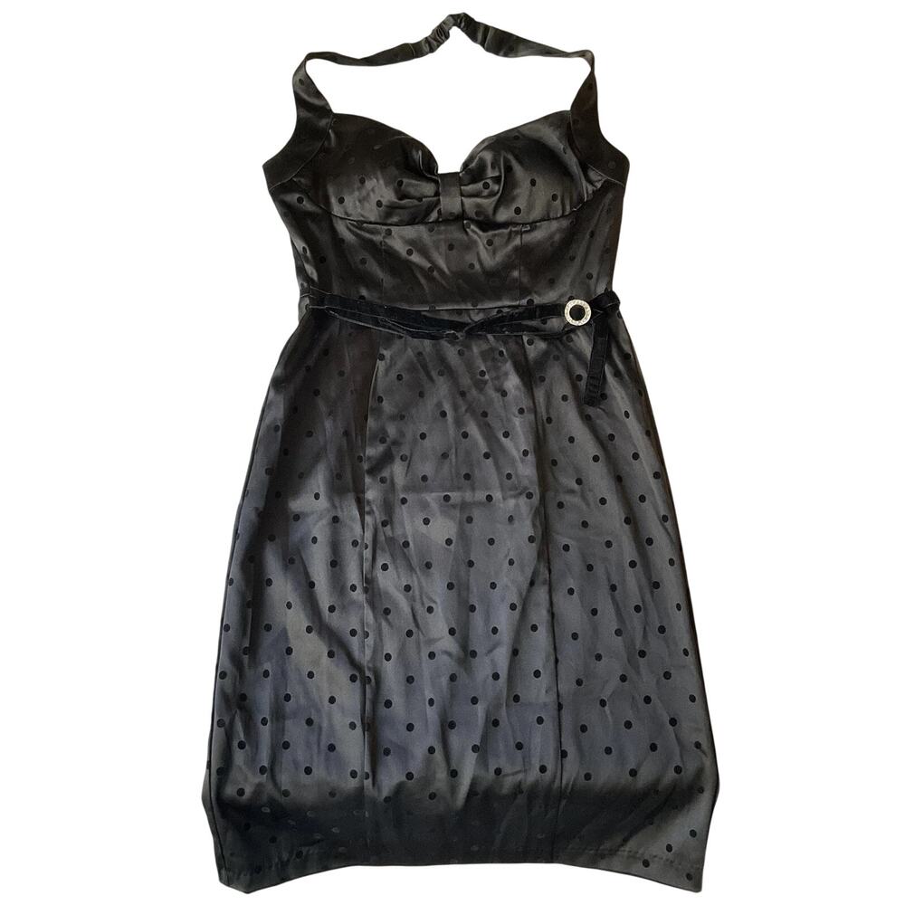 My Michelle Women Dress 11 Black Polka Dot Sheath Satin Coquettecore Bow